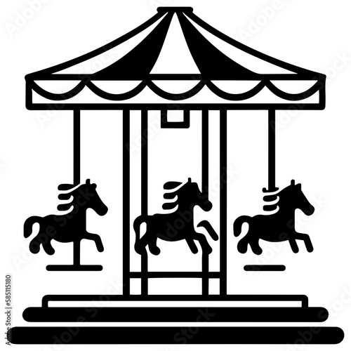Carousel, Amusement park icon set, black and white