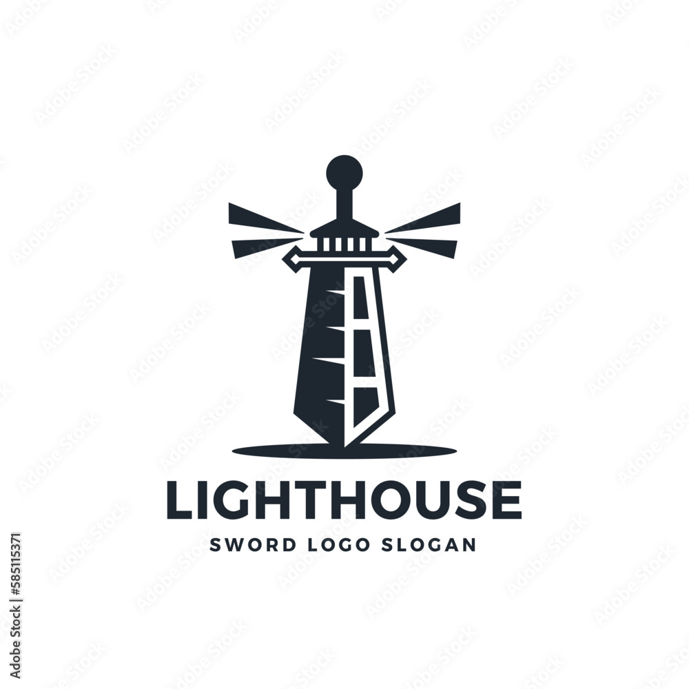 Lighthouse Sword Logo Vector Icon Illustration
