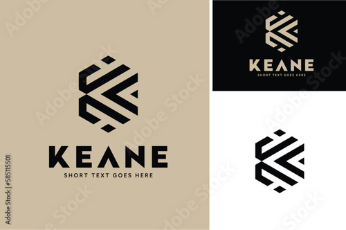 Golden Initial Letter K with Classic Hexagon Shape Bold Line Premium logo design
