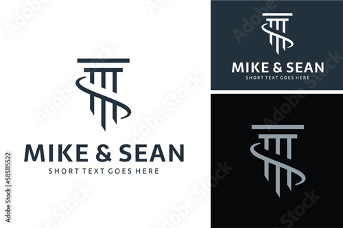 Initial Letter MS SM Monogram with Column Marble Pillar Building for Law Lawyer Attorney Office Logo design