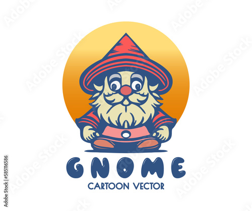 Vector cartoon symmetrical funny little gnome. Logo, icon or sticker on a white isolated background.
