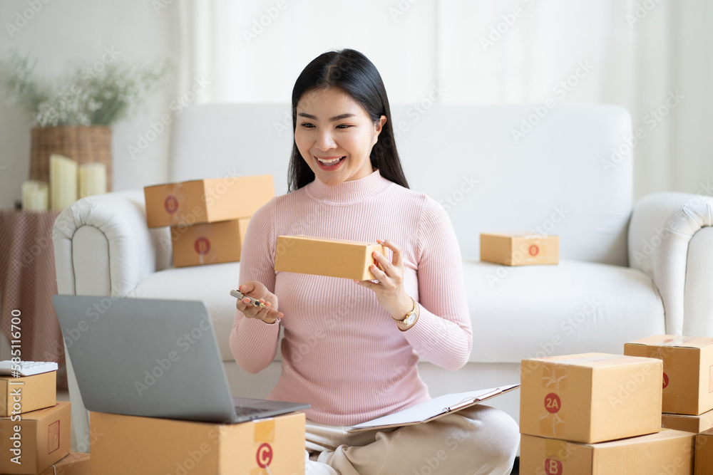 Young small business owner checking parcels for delivery to customers. Young small business owner checking parcels for delivery to customers.