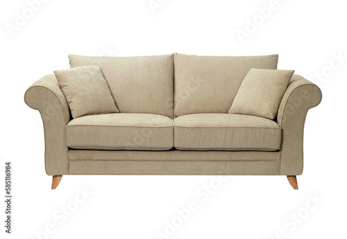 Comfortable and stylish linen fabric sofa isolated on white background