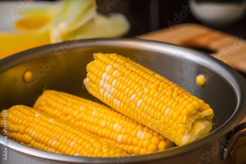 Cooked corn in the pot. June celebration, Corn Sao Joao party Junina brazilian nordeste canjica pamonha