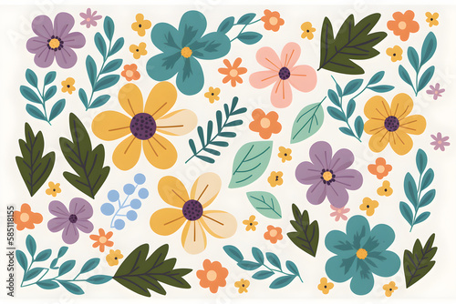Seamless pattern with flowers spring in flat design 