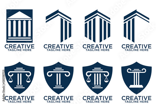 Law firm logo set. Law office logotypes set with scales of justice. Symbols of legal centers or law advocates. Scales of justice icons