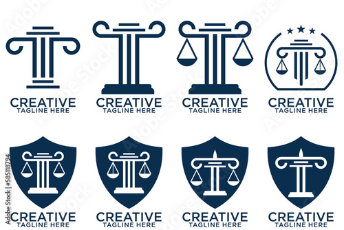 Law firm logo set. Law office logotypes set with scales of justice. Symbols of legal centers or law advocates. Scales of justice icons
