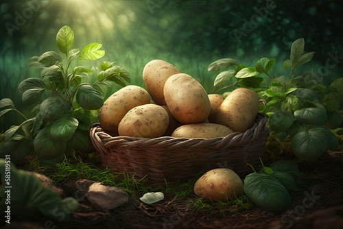 Fresh organic potato in the field