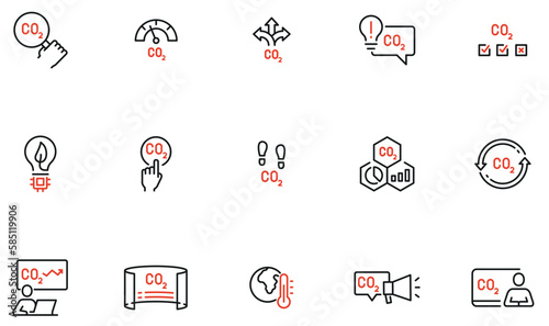 Vector Set of Linear Icons Related to Increasing Environmental Pollution. Level and Measurement of Carbon Dioxide. Mono Line Pictograms and Infographics Design Elements - part 2
