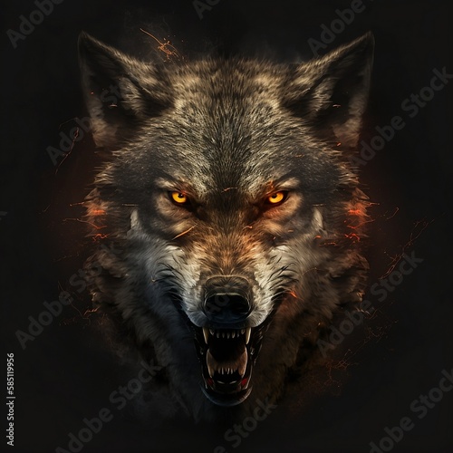 Snarling Wolf Head Emblem Generative AI © Adam