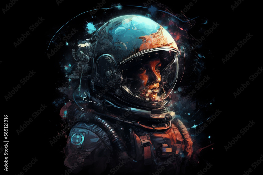 Astronaut woman in helmet in outer space