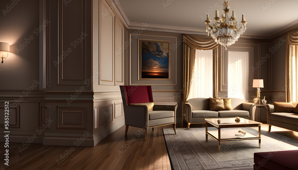 Living room interior of furnished apartment cozy couch sofa wooden flooring Generative AI Living room interior of furnished apartment cozy couch sofa wooden flooring Generative AI