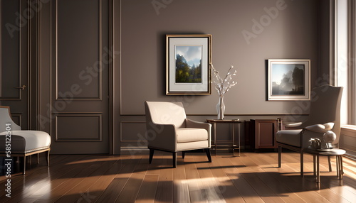 Modern interior design of scandinavian apartment, living room with sofa over the wall. Home interior Generative AI