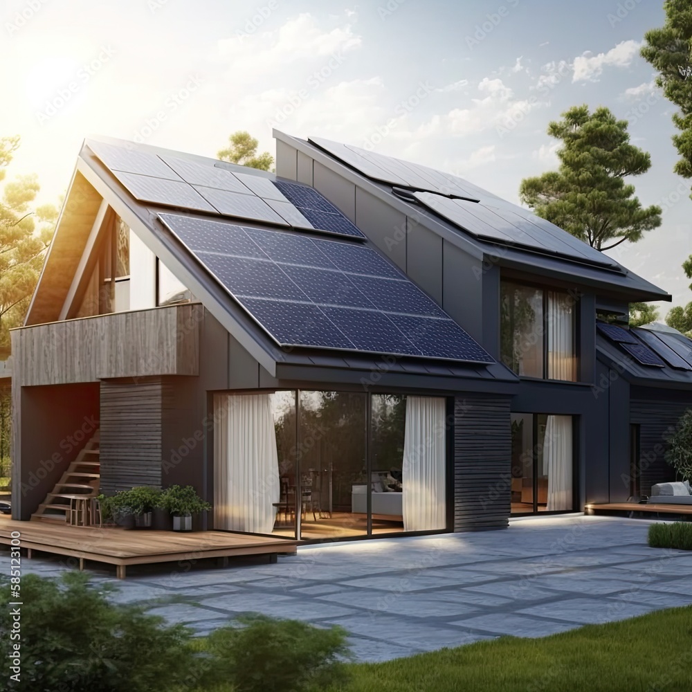 Constructed homes with solar panels on the roof.Generative AI Constructed homes with solar panels on the roof.Generative AI