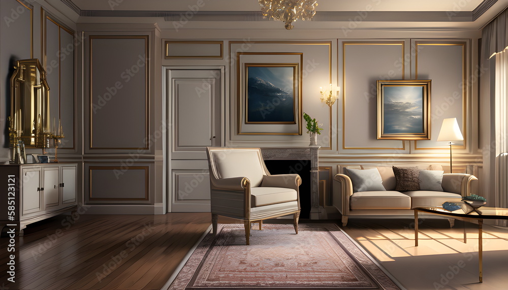 Living room interior of furnished apartment cozy couch sofa wooden flooring Generative AI Living room interior of furnished apartment cozy couch sofa wooden flooring Generative AI