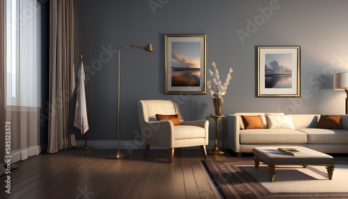 Modern interior design of scandinavian apartment  living room with sofa over the wall. Home interior Generative AI
