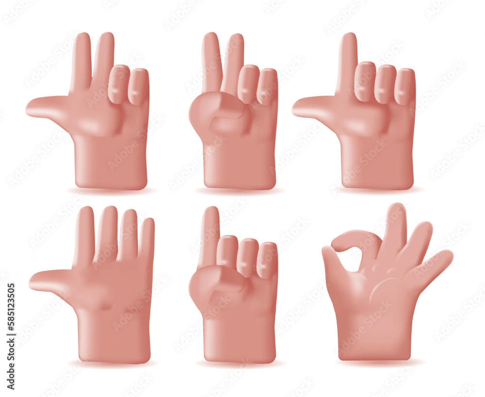 Fototapeta premium Hand Fisted emoji cartoon style 3D. 3d hands icon set. Cartoon style hands gestures. Vector realistic illustration.