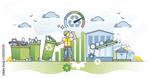 Waste reduction and recycling to reduce garbage or trash outline concept. Environmental awareness for material or pollution management vector illustration. Save resources with eco responsibility.