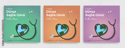 World health day concept. 7 April. Medicine and healthcare concept. 7 Nisan Dünya Sağlık Günü (7 April, World health day) social media concept vector illustration.