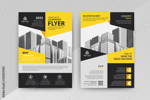 Business abstract vector template for Brochure, Annual Report, Magazine, Poster, Corporate Presentation, Portfolio, Flyer, Market, infographic with yellow and black color size A4, Front and back.
