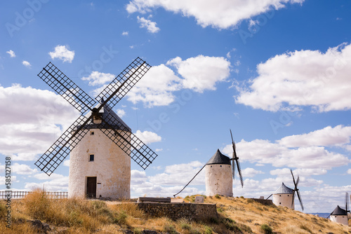 Series of windmills of Consuegra, in the places of the rue of Cervantes for his book Don Quiscotte