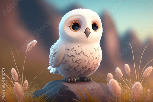 Cute Cartoon Snowy Owl (Generative AI)