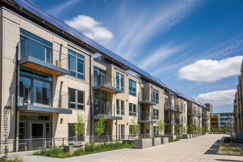 Using solar panels to reduce a buildings carbon footprint and benefits of using solar panels in multifamily reside, generative artificial intelligence © Tor Gilje