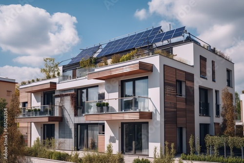 Using solar panels to reduce a buildings carbon footprint and benefits of using solar panels in multifamily reside, generative artificial intelligence