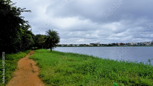 Landscape Scenic Beautiful lush green cover walking lane lake view in BTM or Madiwala