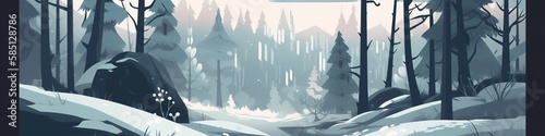 Panoramic banner with forest, black forest in winter, Fall mountains, AI generative panorama