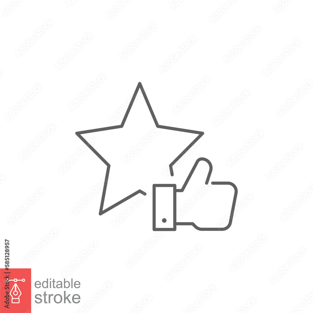 Star and hand thumb up line icon. Like, favourite, love, and testimonials concept. Simple outline style. Vector illustration isolated on white background. Editable stroke EPS 10.