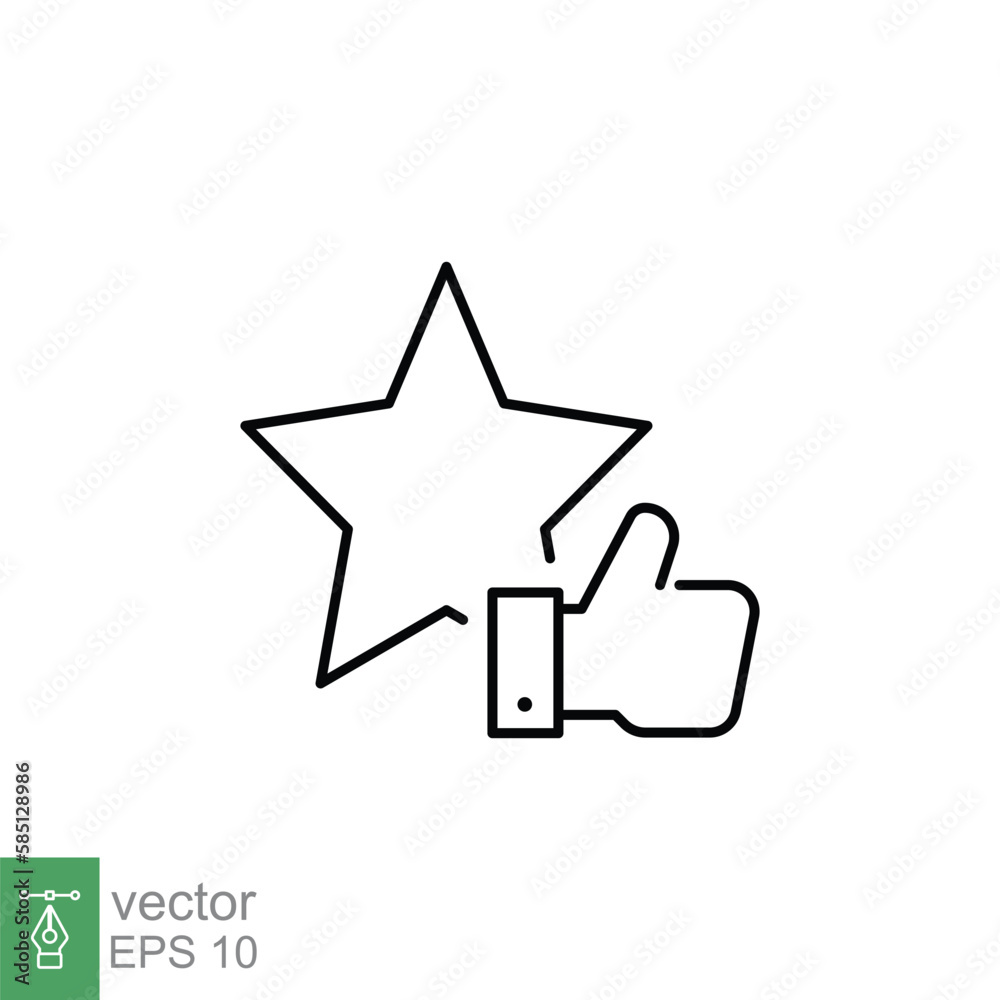 Star and hand thumb up line icon. Like, favourite, love, and testimonials concept. Simple outline style. Vector illustration isolated on white background. EPS 10. Star and hand thumb up line icon. Like, favourite, love, and testimonials concept. Simple outline style. Vector illustration isolated on white background. EPS 10.