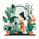 Green Living: A Girl Watering Her Houseplants - An Illustration of Eco-Friendly Habits