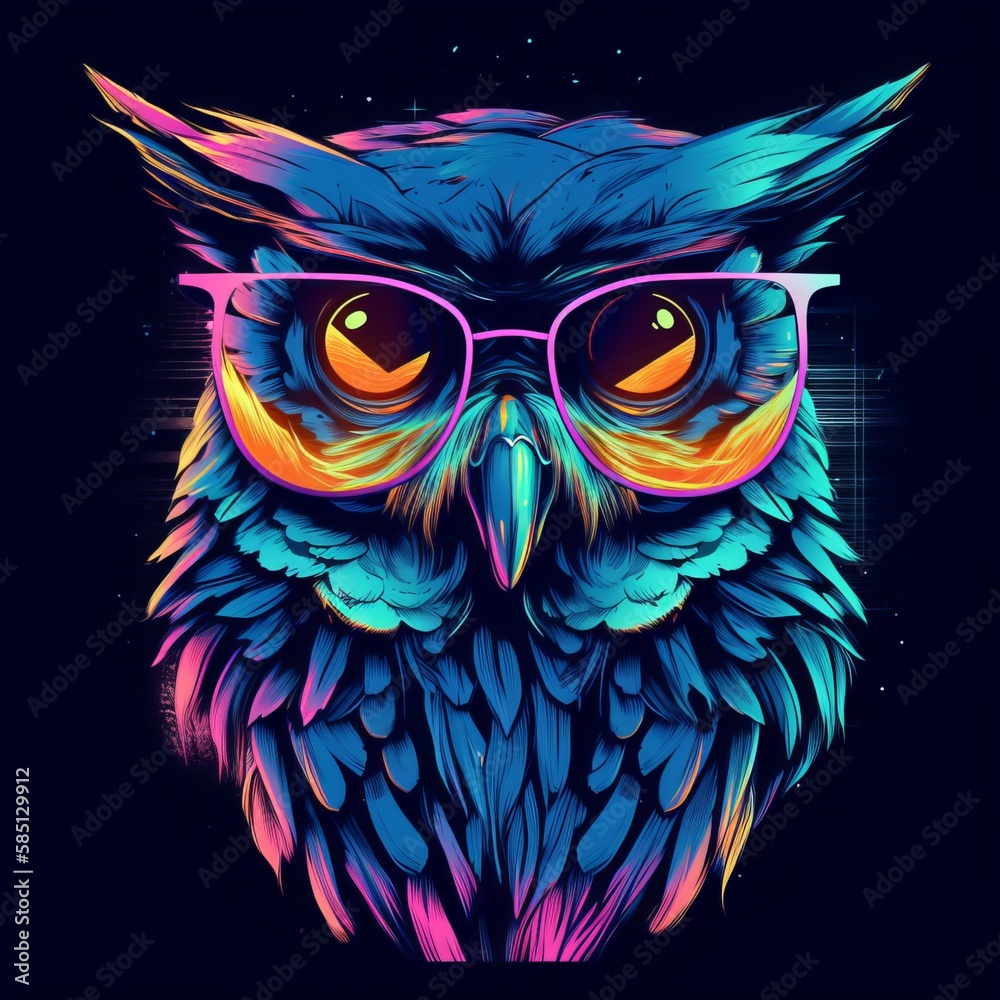 Tshirt design owl waring aviators animal mascot - Generative AI