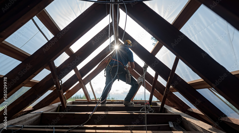 Obraz premium Expert Electrical Installation, Skilled Electrician on a Newly Built Home, Generative AI