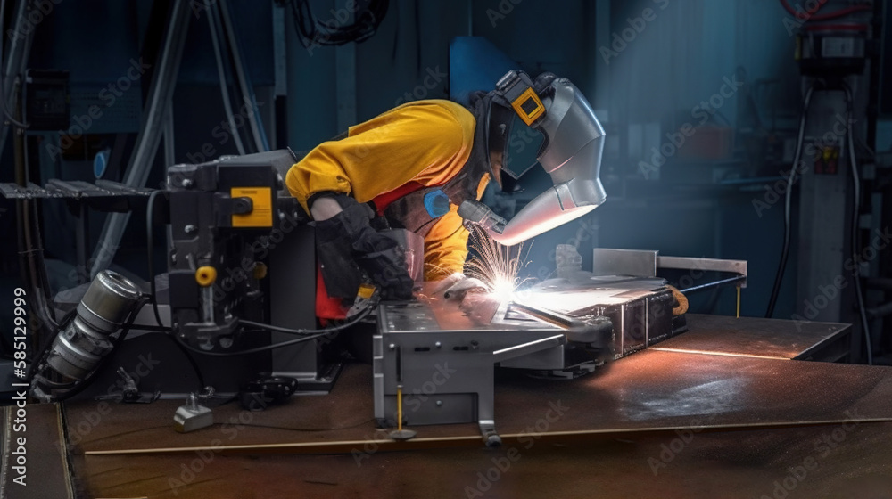 Precision Welding, Expert Welder at a Manufacturing Equipment Station, Generative AI