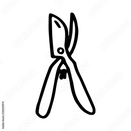 Secateur in doodle style isolated on white