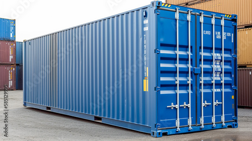 Secure and Versatile, Blue Metal Shipping Container for Storage and Transport, Generative AI