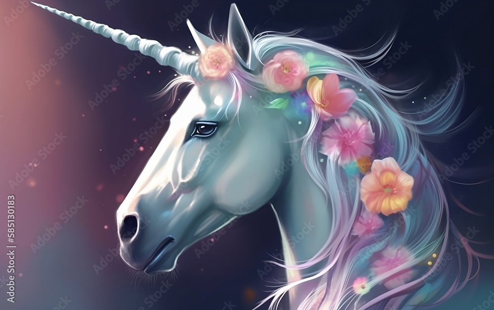 Colorful unicorn illustration. Generative AI technology.