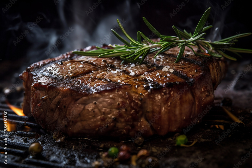 Juicy and delicious beef steak. Tempting sirloin grilled. Serving size. Fine dining menu. AI Generative.