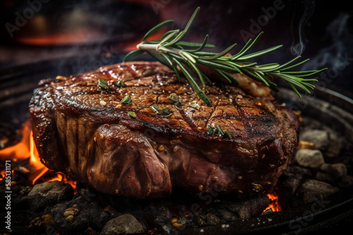 Juicy and delicious beef steak. Tempting sirloin grilled. Serving size. Fine dining menu. AI Generative.