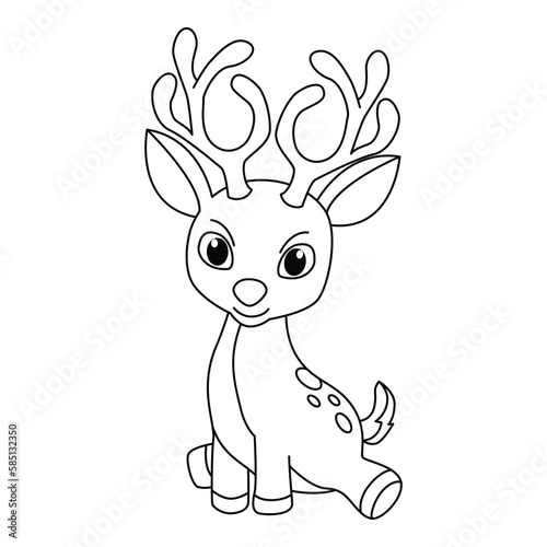 Funny deer cartoon characters vector illustration. For kids coloring book. © deny