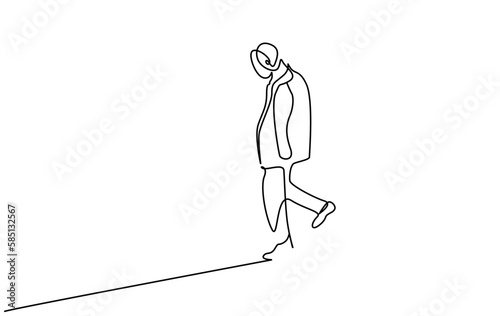 mature old man walking thoughtfully outside alone full length line art