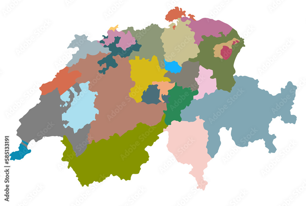 Switzerland map with the administration of regions.