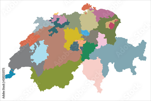 Switzerland map with the administration of regions. Vector Illustrator 