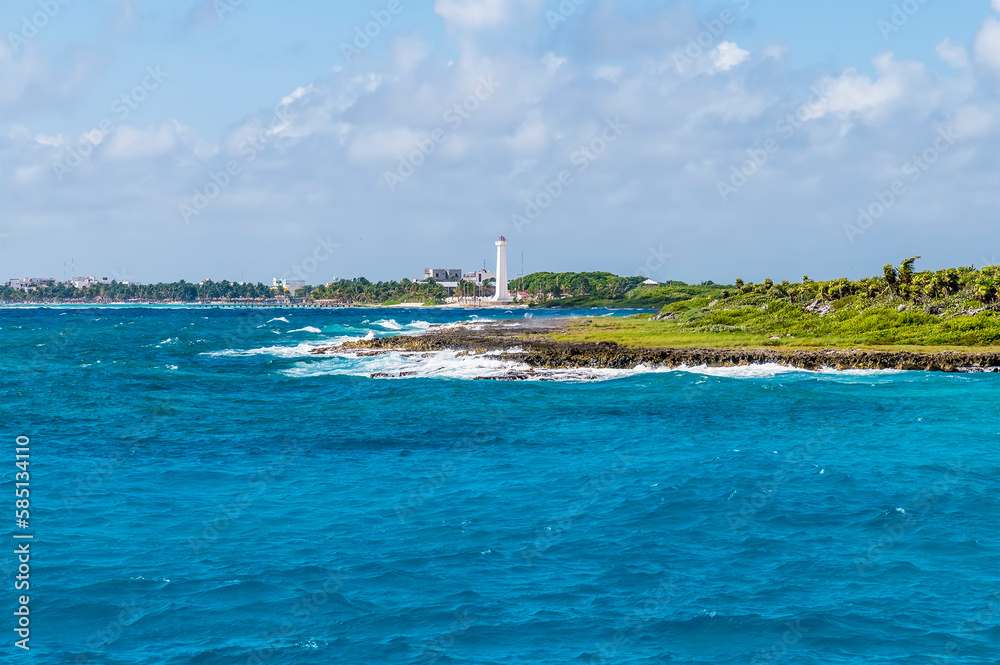 A view along the shoreline at the mexican resort of Costa Maya on the Yucatan peninsula on a sunny day