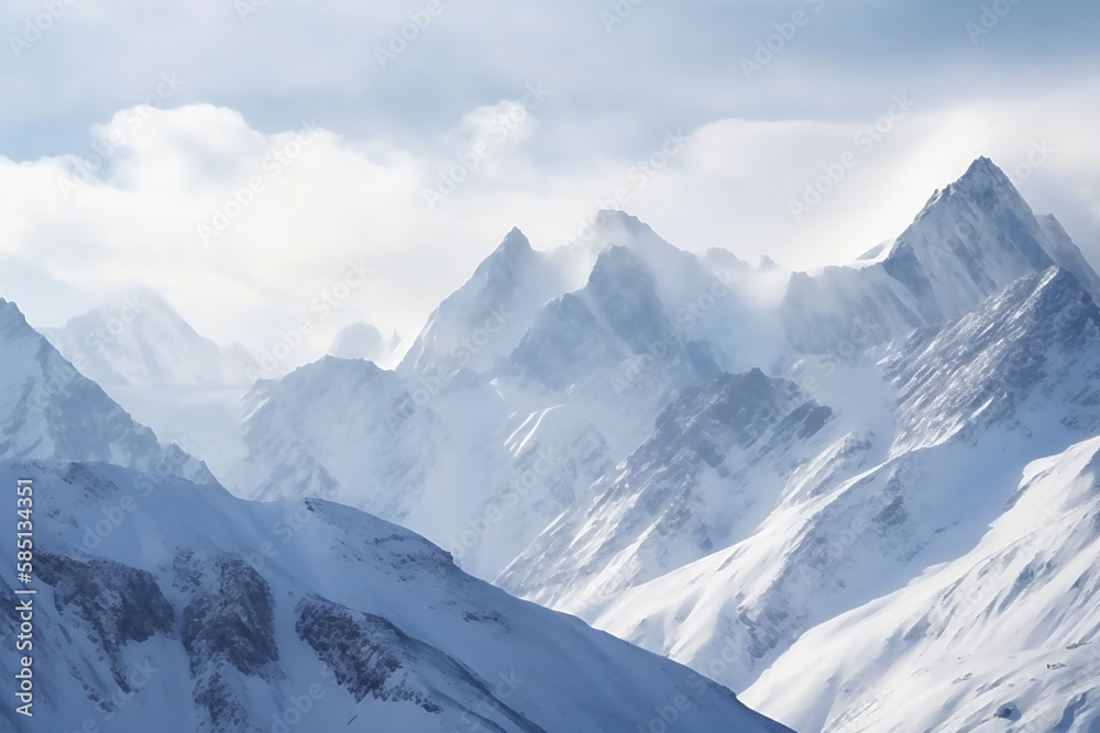 Mountains in winter, covered in snow. AI generated content