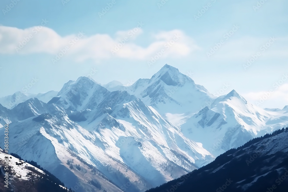 Mountains in winter, covered in snow. AI generated content