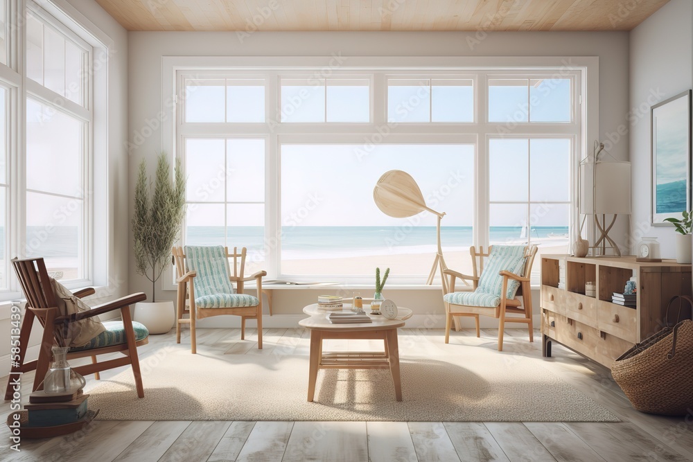 Beach House: Create a set of images that showcase a bright, airy beach house. Generative AI