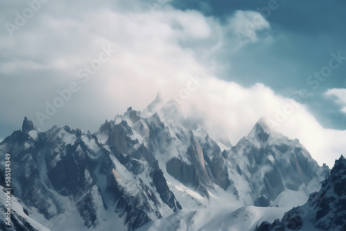 Mountains in winter, covered in snow. AI generated content